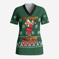 Funny Whiskey Christmas Scrub Top with Santa Holding Mug and We Whiskey You a Merry Christmas Quote - Wonder Print Shop