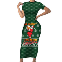 Funny Whiskey Christmas Short Sleeve Bodycon Dress with Santa Holding Mug and We Whiskey You a Merry Christmas Quote - Wonder Print Shop