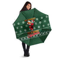 Funny Whiskey Christmas Umbrella with Santa Holding Mug and We Whiskey You a Merry Christmas Quote - Wonder Print Shop