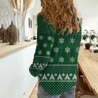 Funny Whiskey Christmas Women Casual Shirt with Santa Holding Mug and We Whiskey You a Merry Christmas Quote - Wonder Print Shop