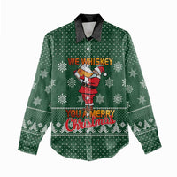 Funny Whiskey Christmas Women Casual Shirt with Santa Holding Mug and We Whiskey You a Merry Christmas Quote - Wonder Print Shop