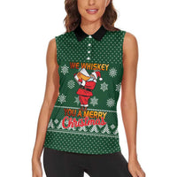 Funny Whiskey Christmas Women Sleeveless Polo Shirt with Santa Holding Mug and We Whiskey You a Merry Christmas Quote - Wonder Print Shop