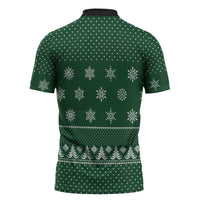 Funny Whiskey Christmas Zipper Polo Shirt with Santa Holding Mug and We Whiskey You a Merry Christmas Quote - Wonder Print Shop