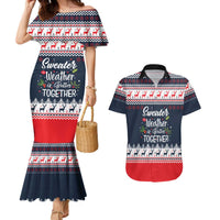 Sweater Weather Christmas Couples Matching Mermaid Dress and Hawaiian Shirt with Better Together Quote and Reindeer Snowflake - Wonder Print Shop