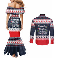 Sweater Weather Christmas Couples Matching Mermaid Dress and Long Sleeve Button Shirt with Better Together Quote and Reindeer Snowflake - Wonder Print Shop