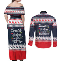 Sweater Weather Christmas Couples Matching Off Shoulder Maxi Dress and Long Sleeve Button Shirt with Better Together Quote and Reindeer Snowflake - Wonder Print Shop