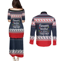 Sweater Weather Christmas Couples Matching Puletasi and Long Sleeve Button Shirt with Better Together Quote and Reindeer Snowflake - Wonder Print Shop