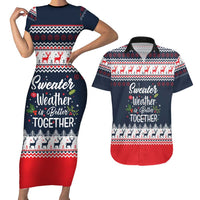 Sweater Weather Christmas Couples Matching Short Sleeve Bodycon Dress and Hawaiian Shirt with Better Together Quote and Reindeer Snowflake - Wonder Print Shop