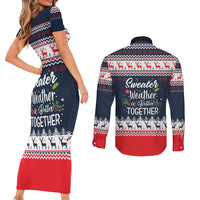 Sweater Weather Christmas Couples Matching Short Sleeve Bodycon Dress and Long Sleeve Button Shirt with Better Together Quote and Reindeer Snowflake - Wonder Print Shop
