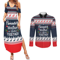 Sweater Weather Christmas Couples Matching Summer Maxi Dress and Long Sleeve Button Shirt with Better Together Quote and Reindeer Snowflake - Wonder Print Shop