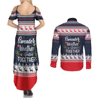 Sweater Weather Christmas Couples Matching Summer Maxi Dress and Long Sleeve Button Shirt with Better Together Quote and Reindeer Snowflake - Wonder Print Shop