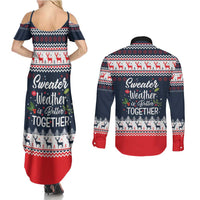 Sweater Weather Christmas Couples Matching Summer Maxi Dress and Long Sleeve Button Shirt with Better Together Quote and Reindeer Snowflake - Wonder Print Shop