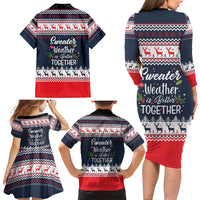 Sweater Weather Christmas Family Matching Long Sleeve Bodycon Dress and Hawaiian Shirt with Better Together Quote and Reindeer Snowflake - Wonder Print Shop