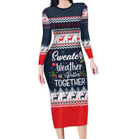 Sweater Weather Christmas Family Matching Long Sleeve Bodycon Dress and Hawaiian Shirt with Better Together Quote and Reindeer Snowflake - Wonder Print Shop