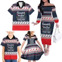 Sweater Weather Christmas Family Matching Off The Shoulder Long Sleeve Dress and Hawaiian Shirt with Better Together Quote and Reindeer Snowflake - Wonder Print Shop