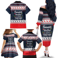 Sweater Weather Christmas Family Matching Off The Shoulder Long Sleeve Dress and Hawaiian Shirt with Better Together Quote and Reindeer Snowflake - Wonder Print Shop