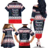 Sweater Weather Christmas Family Matching Off The Shoulder Long Sleeve Dress and Hawaiian Shirt with Better Together Quote and Reindeer Snowflake - Wonder Print Shop