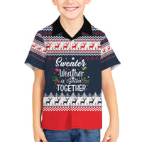 Sweater Weather Christmas Family Matching Off The Shoulder Long Sleeve Dress and Hawaiian Shirt with Better Together Quote and Reindeer Snowflake - Wonder Print Shop