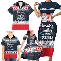 Sweater Weather Christmas Family Matching Short Sleeve Bodycon Dress and Hawaiian Shirt with Better Together Quote and Reindeer Snowflake - Wonder Print Shop