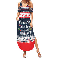 Sweater Weather Christmas Family Matching Summer Maxi Dress and Hawaiian Shirt with Better Together Quote and Reindeer Snowflake - Wonder Print Shop