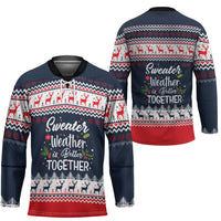 Sweater Weather Christmas Hockey Jersey with Better Together Quote and Reindeer Snowflake - Wonder Print Shop