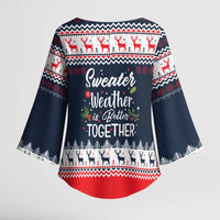 Sweater Weather Christmas Kimono Sleeve Blouse with Better Together Quote and Reindeer Snowflake - Wonder Print Shop