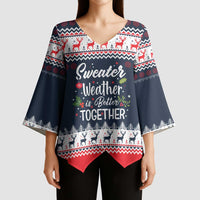 Sweater Weather Christmas Kimono Sleeve Blouse with Better Together Quote and Reindeer Snowflake - Wonder Print Shop