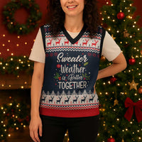 Sweater Weather Christmas Knitted V-Neck Vest with Better Together Quote and Reindeer Snowflake - Wonder Print Shop