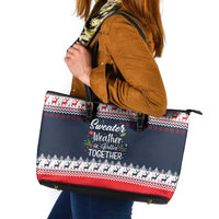 Sweater Weather Christmas Leather Tote Bag with Better Together Quote and Reindeer Snowflake - Wonder Print Shop
