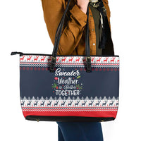 Sweater Weather Christmas Leather Tote Bag with Better Together Quote and Reindeer Snowflake - Wonder Print Shop