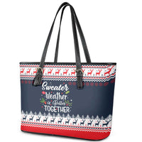 Sweater Weather Christmas Leather Tote Bag with Better Together Quote and Reindeer Snowflake - Wonder Print Shop