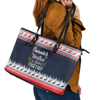 Sweater Weather Christmas Leather Tote Bag with Better Together Quote and Reindeer Snowflake - Wonder Print Shop