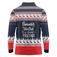 Sweater Weather Christmas Long Sleeve Polo Shirt with Better Together Quote and Reindeer Snowflake - Wonder Print Shop