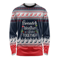 Sweater Weather Christmas Long Sleeve Shirt with Better Together Quote and Reindeer Snowflake - Wonder Print Shop