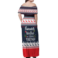 Sweater Weather Christmas Off Shoulder Maxi Dress with Better Together Quote and Reindeer Snowflake - Wonder Print Shop