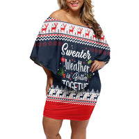 Sweater Weather Christmas Off Shoulder Short Dress with Better Together Quote and Reindeer Snowflake - Wonder Print Shop