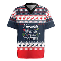 Sweater Weather Christmas Rugby Jersey with Better Together Quote and Reindeer Snowflake - Wonder Print Shop