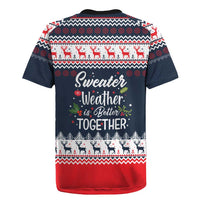 Sweater Weather Christmas Rugby Jersey with Better Together Quote and Reindeer Snowflake - Wonder Print Shop