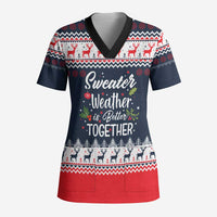 Sweater Weather Christmas Scrub Top with Better Together Quote and Reindeer Snowflake - Wonder Print Shop