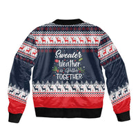 Sweater Weather Christmas Sleeve Zip Bomber Jacket with Better Together Quote and Reindeer Snowflake - Wonder Print Shop