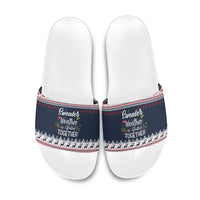 Sweater Weather Christmas Slide Sandals with Better Together Quote and Reindeer Snowflake - Wonder Print Shop