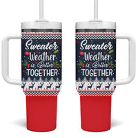 Sweater Weather Christmas Tumbler With Handle with Better Together Quote and Reindeer Snowflake - Wonder Print Shop