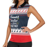 Sweater Weather Christmas Women Sleeveless Polo Shirt with Better Together Quote and Reindeer Snowflake - Wonder Print Shop