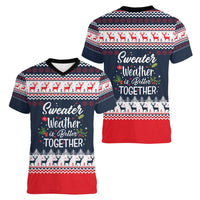 Sweater Weather Christmas Women V-Neck T-Shirt with Better Together Quote and Reindeer Snowflake - Wonder Print Shop