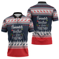 Sweater Weather Christmas Zipper Polo Shirt with Better Together Quote and Reindeer Snowflake - Wonder Print Shop