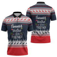 Sweater Weather Christmas Zipper Polo Shirt with Better Together Quote and Reindeer Snowflake - Wonder Print Shop