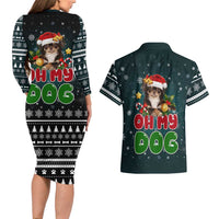 Chihuahua Oh My Dog Christmas Couples Matching Long Sleeve Bodycon Dress and Hawaiian Shirt Xmas Holiday Patterns - Wonder Print Shop