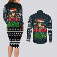 Chihuahua Oh My Dog Christmas Couples Matching Long Sleeve Bodycon Dress and Long Sleeve Button Shirt Xmas Holiday Patterns - Wonder Print Shop