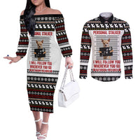Chihuahua Personal Stalker Christmas Couples Matching Off The Shoulder Long Sleeve Dress and Long Sleeve Button Shirt Xmas Holiday Patterns - Wonder Print Shop