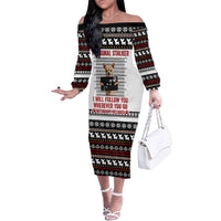 Chihuahua Personal Stalker Christmas Family Matching Off The Shoulder Long Sleeve Dress and Hawaiian Shirt Xmas Holiday Patterns - Wonder Print Shop